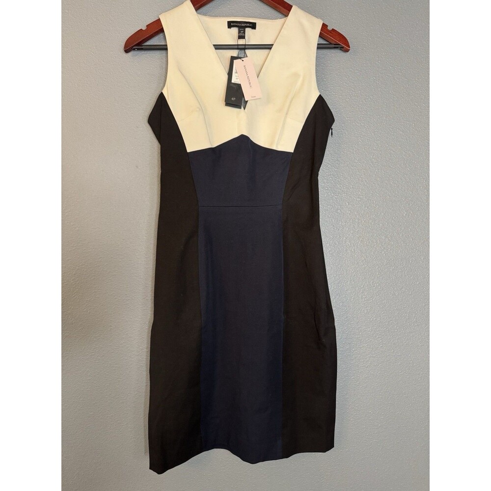 Banana Republic Sloan Dress 4P Petite Colorblock Sheath V-Neck Cutout Zip